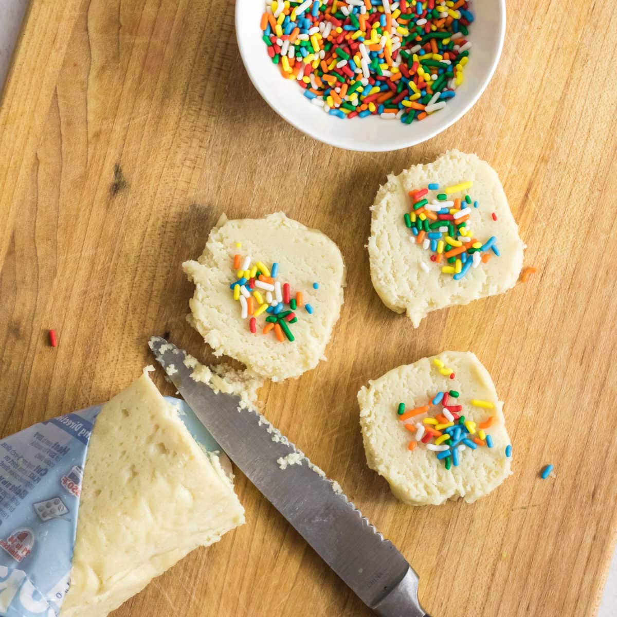 Sliced sugar cookie dough.