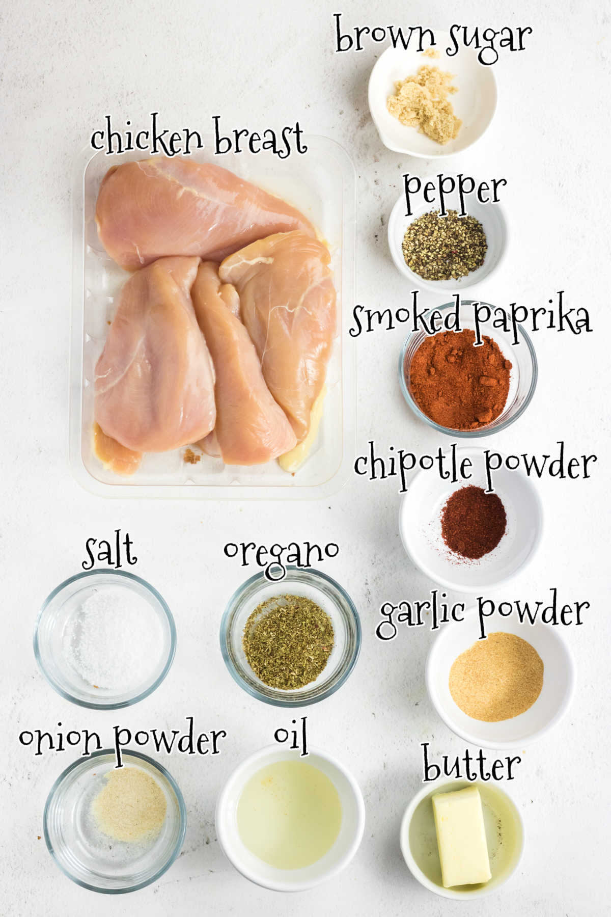 Labeled ingredients for blackened chicken.