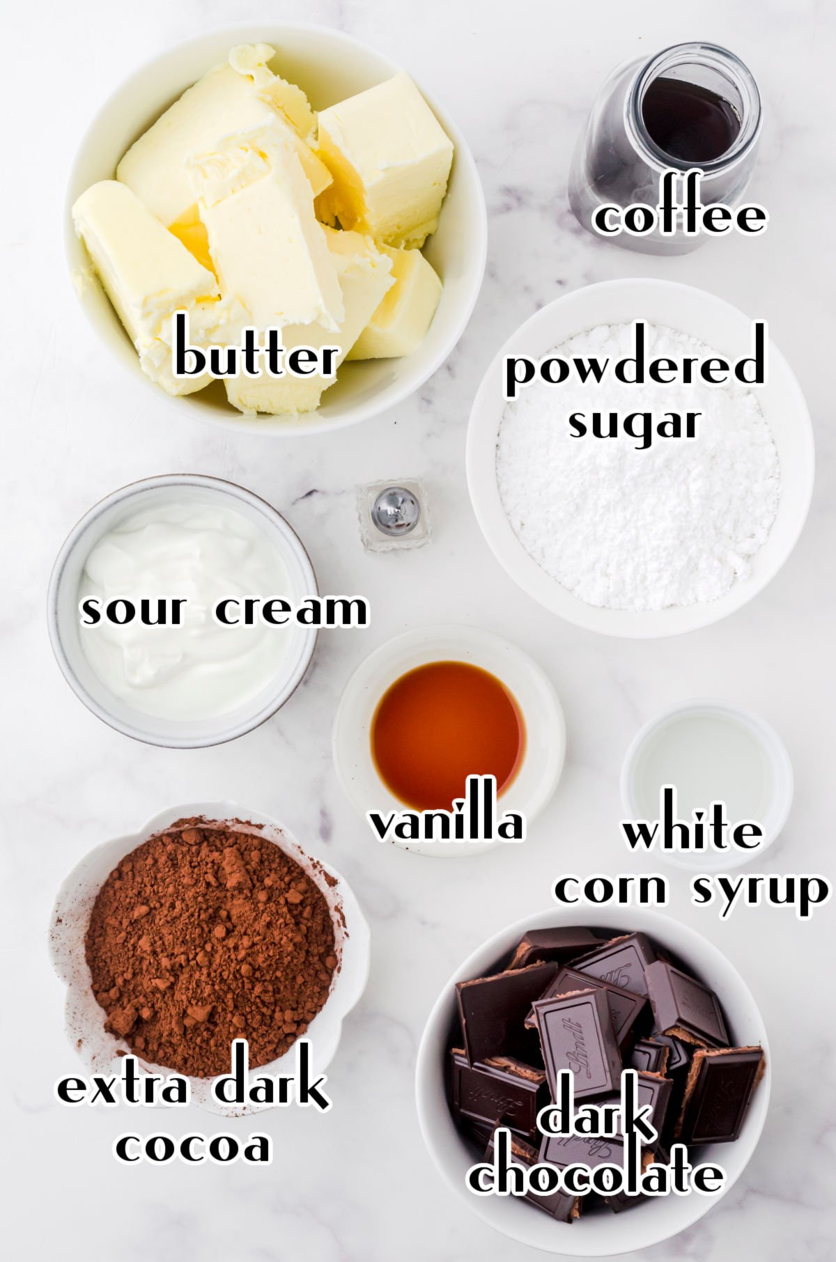 Ingredients for the mocha frosting.