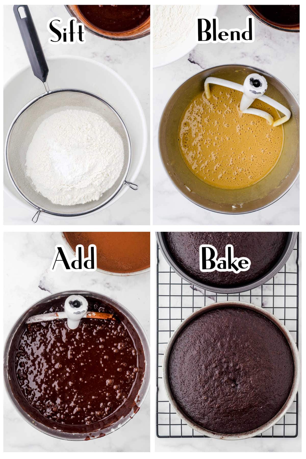 Step by step images for making this cake.
