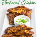 A platter of chicken tenders with title text overlay for Pinterest.
