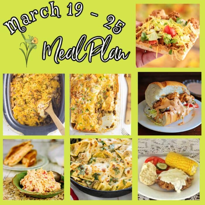 Collage of images for March 19-25 meal plan.