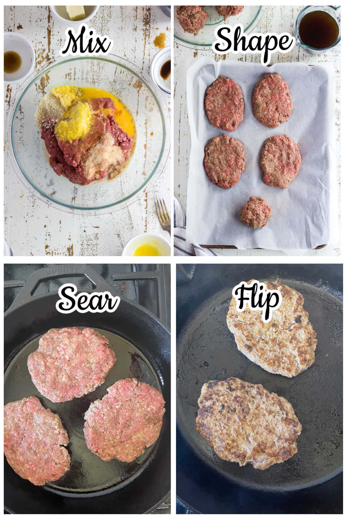Step by step images showing how to. make hamburger steak
