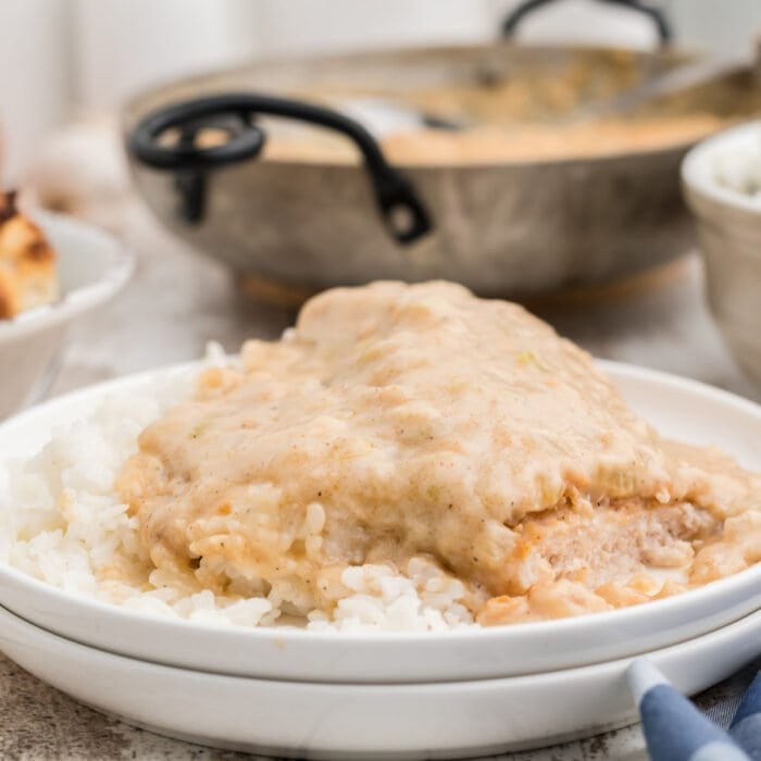 Finished smothered chicken over rice.