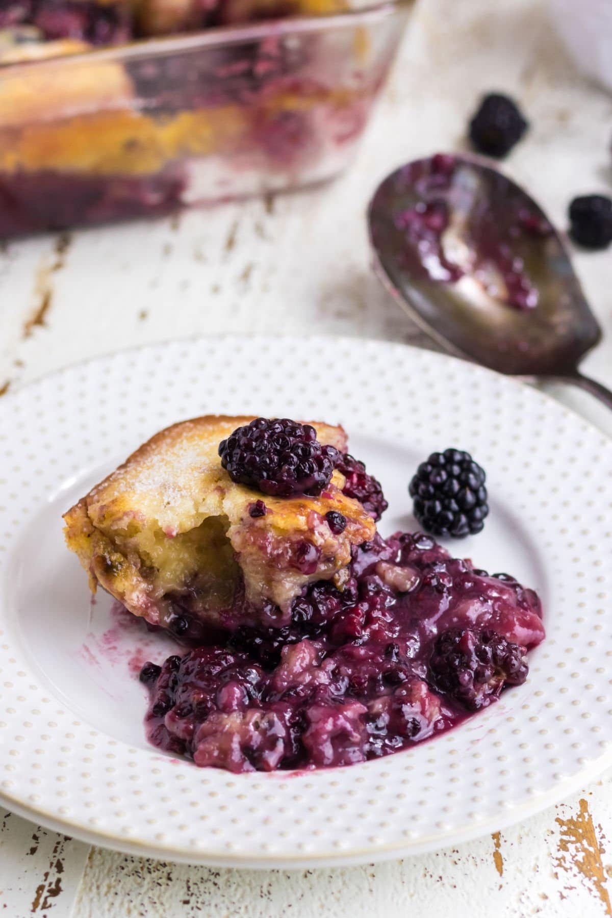 A serving of cobbler on a plate.