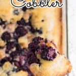 Overhead view of the cobbler in a baking dish.