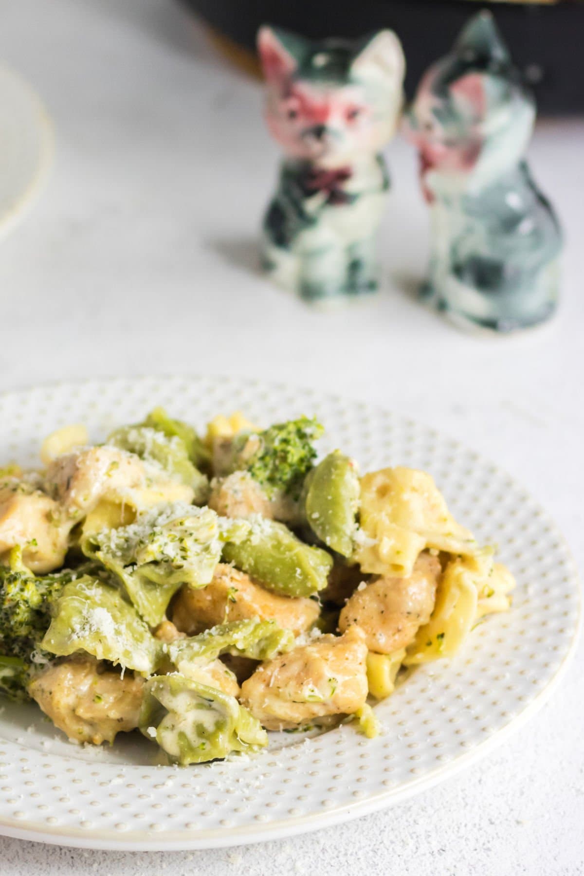 Tortellini Alfredo on a serving dish.