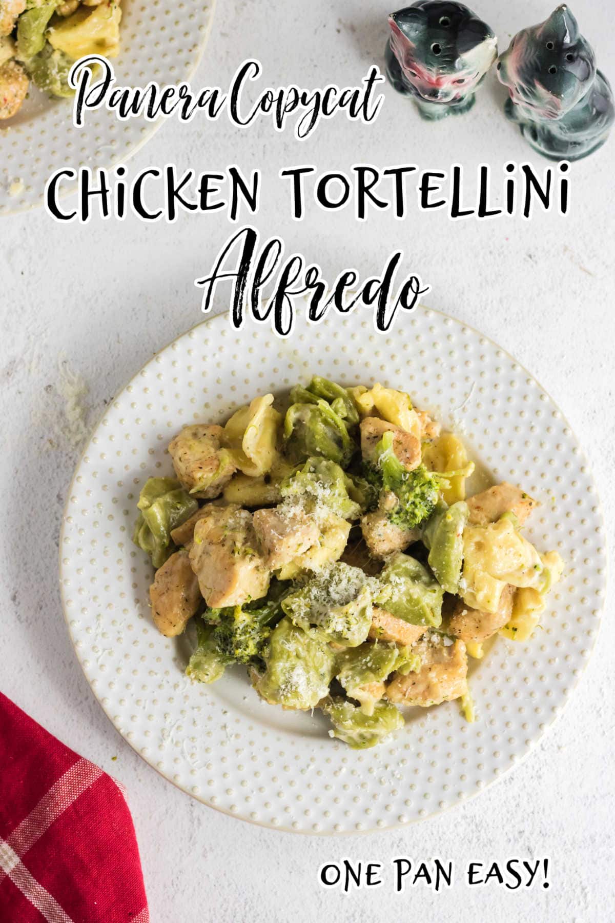 Overhead view of tortellini with a title text overlay.