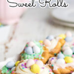 Plate of sweet rolls with text overlay for Pinterest.
