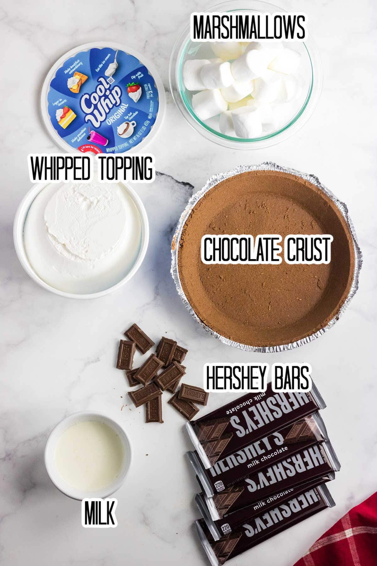 Labeled ingredients for Hershey Pie.