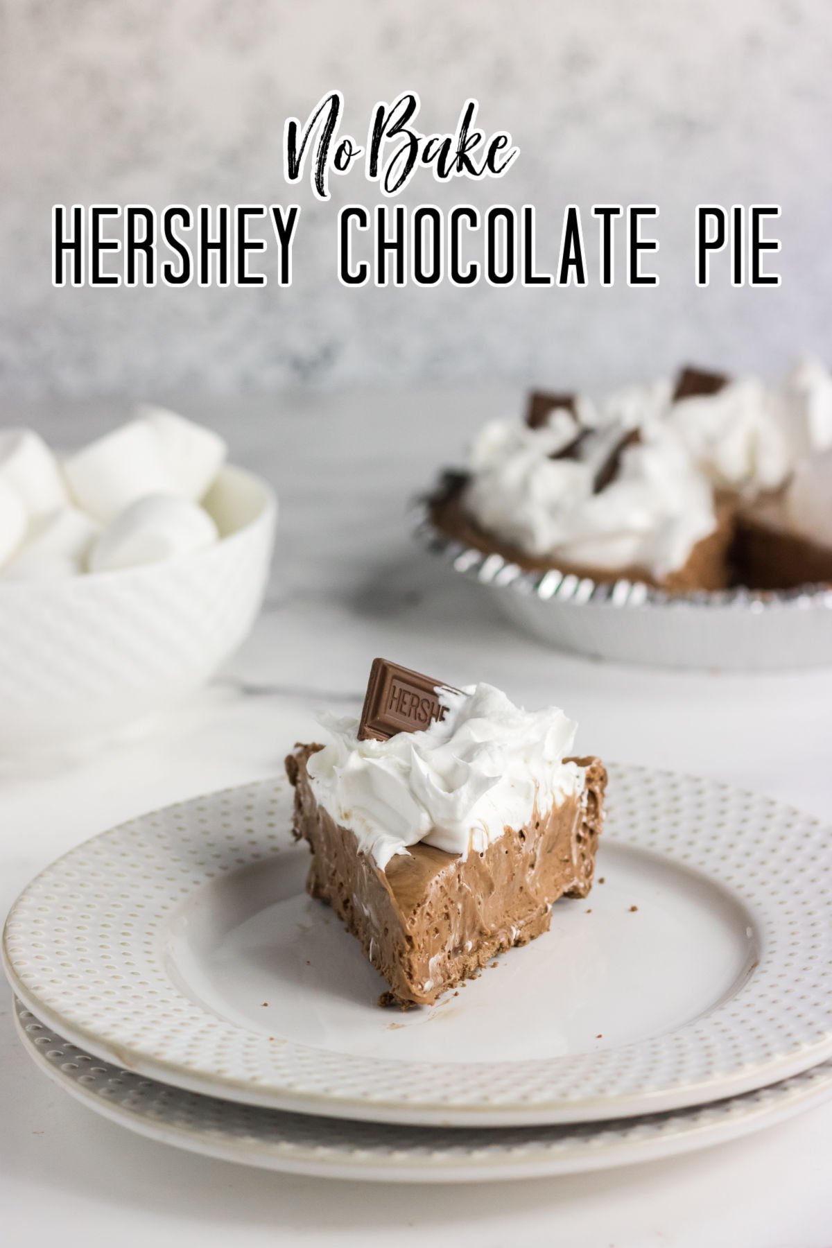 A slice of chocolate pie with a title text overlay.