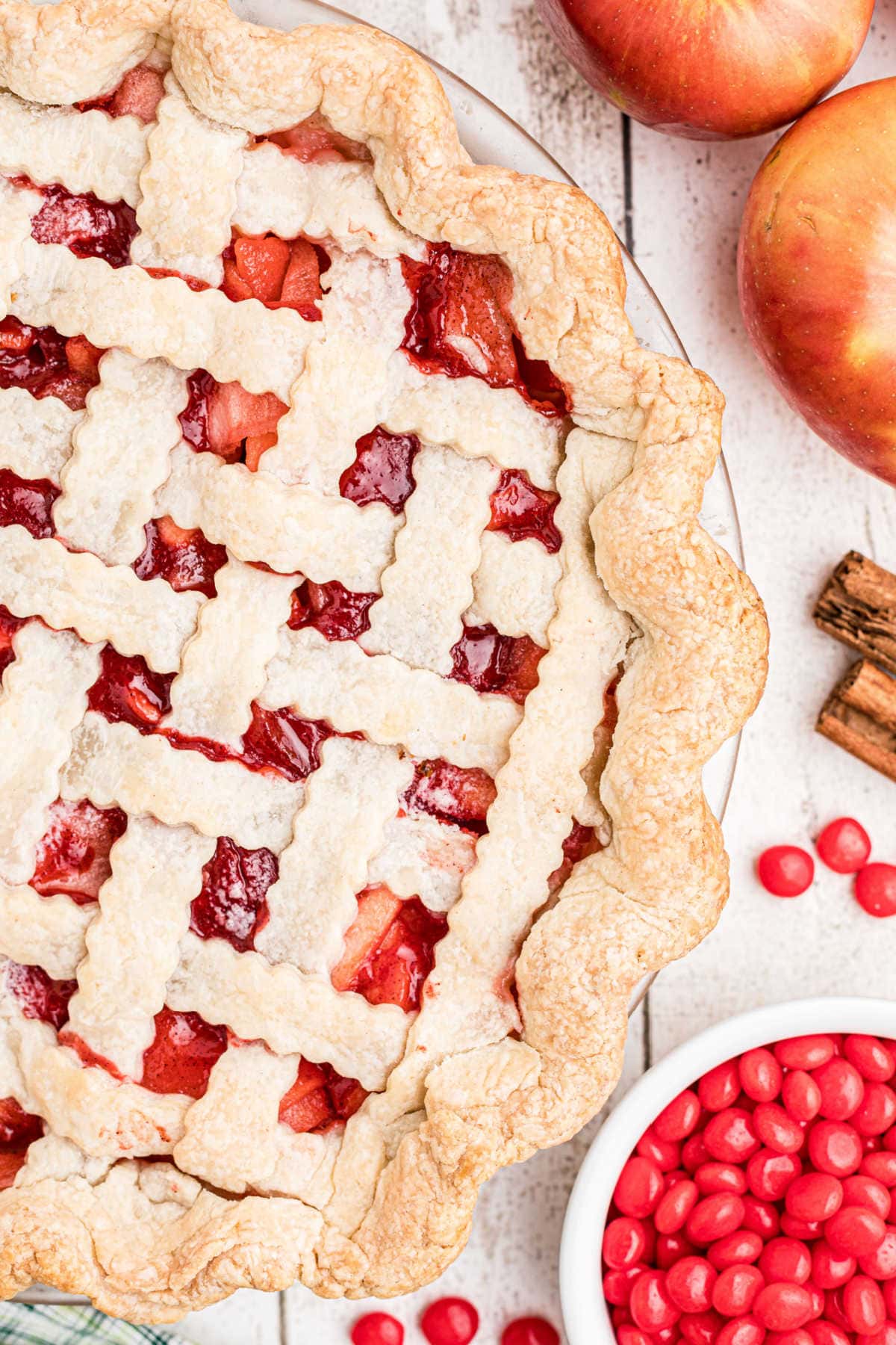 Closeup of the lattice top on the pie.