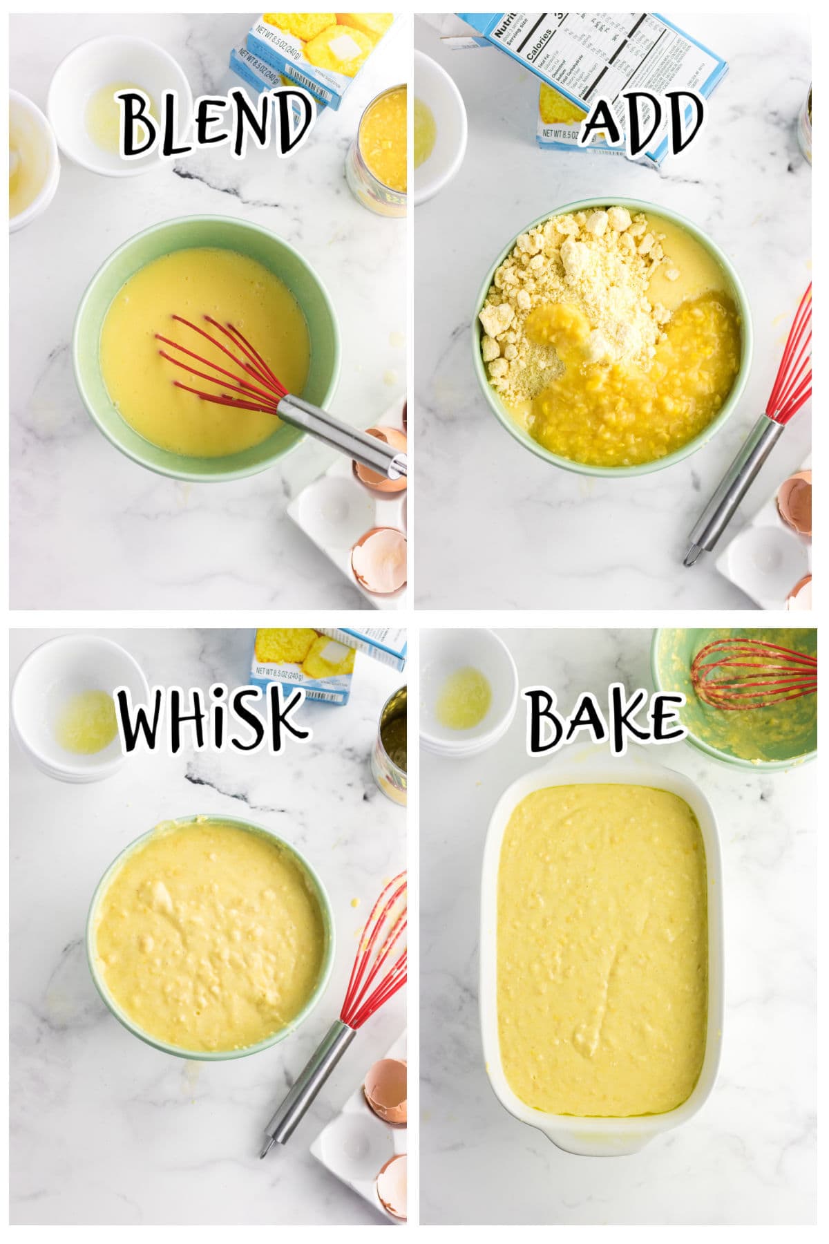 Step by step images for creamed corn cornbread.