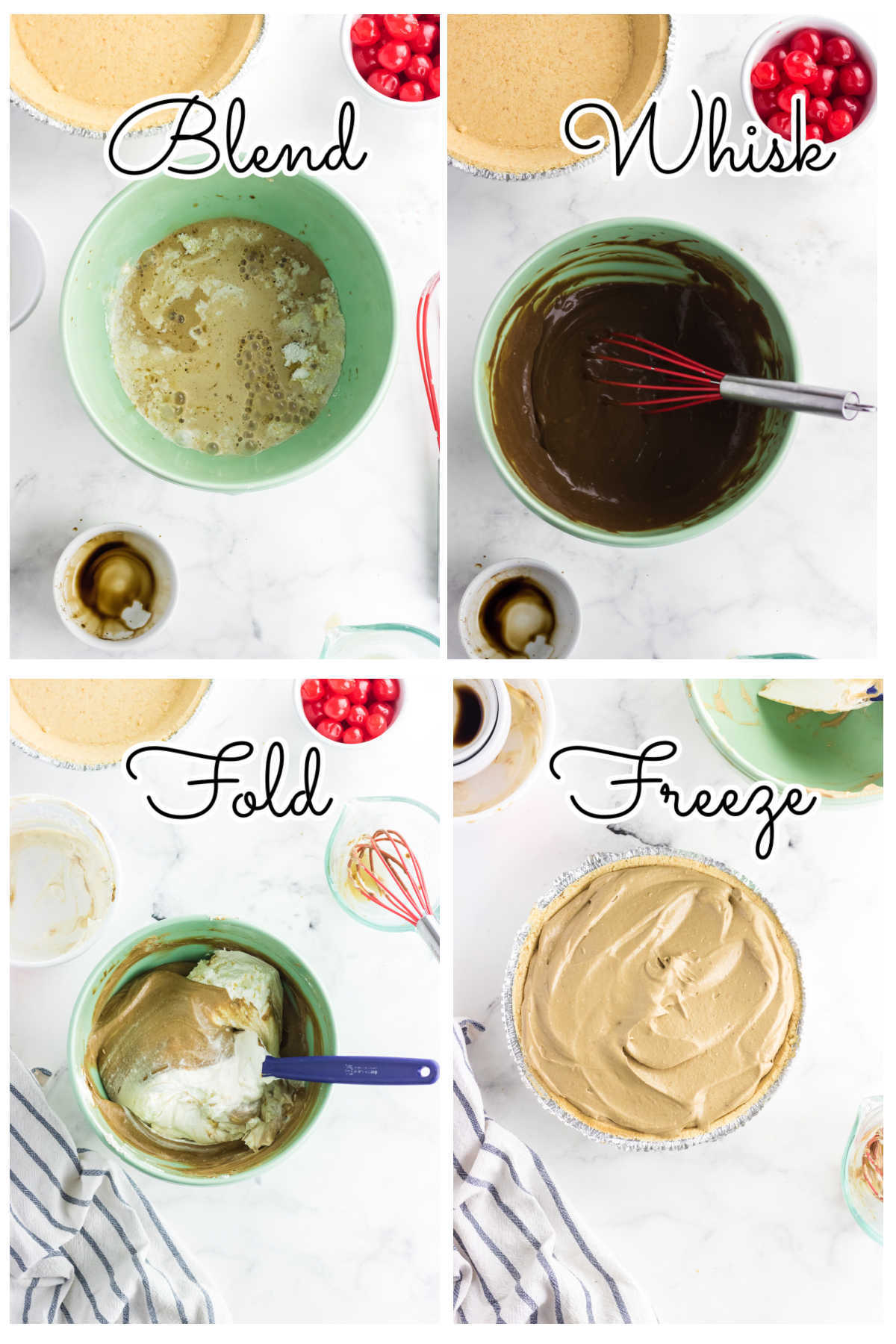 Step by step images for root beer float pie.