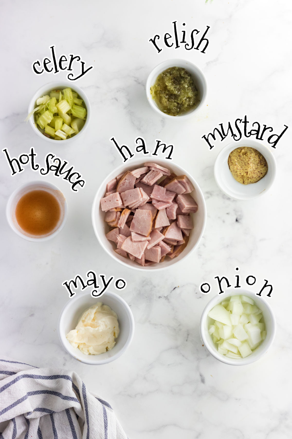 Ingredients for deviled ham salad.