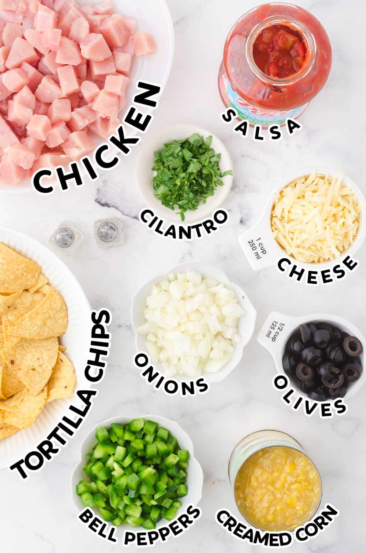 Labeled ingredients for Monterey Chicken.