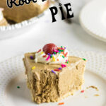 Closeup of a slice of pie with text overlay for Pinterest.