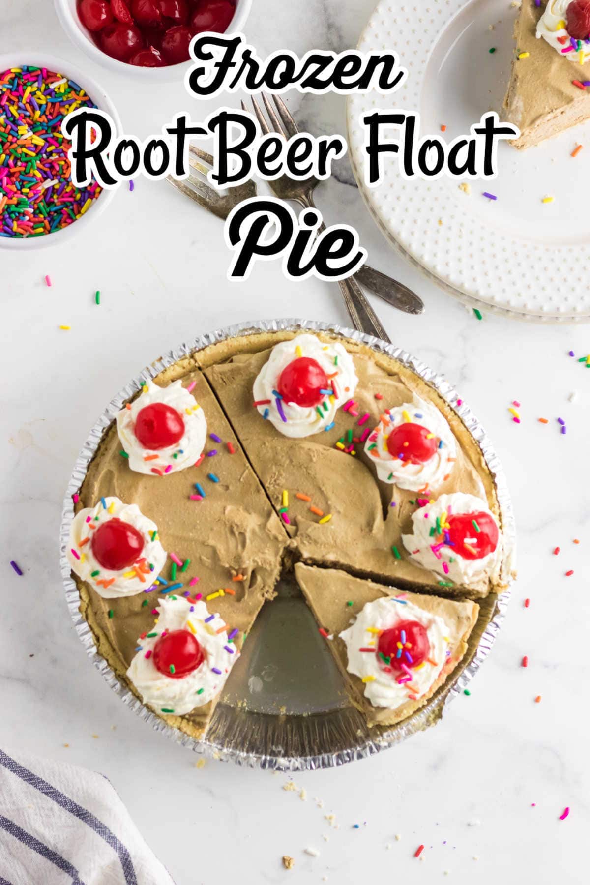 Overhead view of pie with title text overlay.