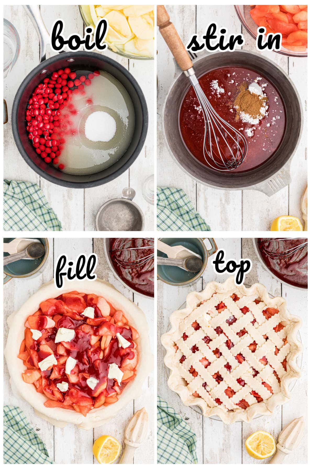 Step by step images showing how to make this pie.