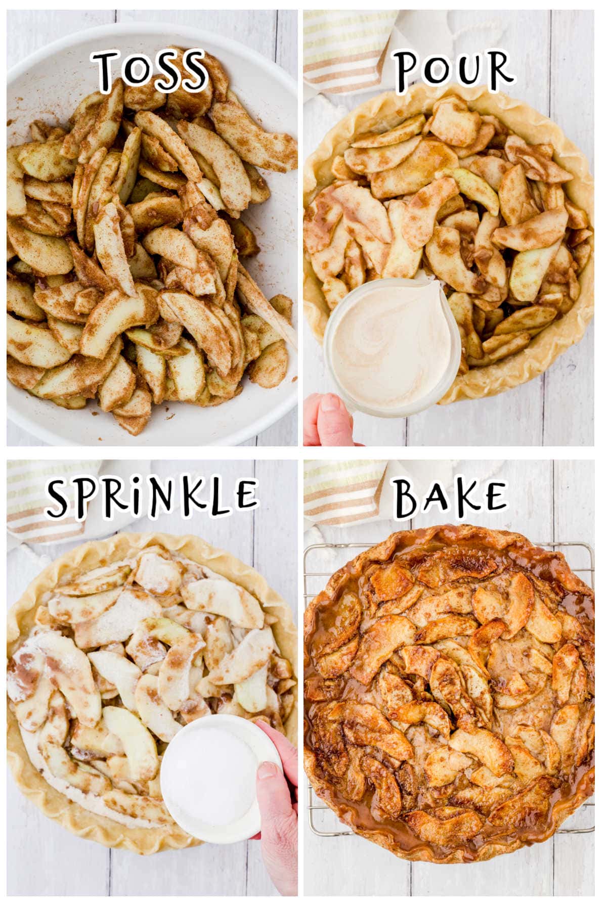 Step by step images showing how to make German apple pie from scratch.