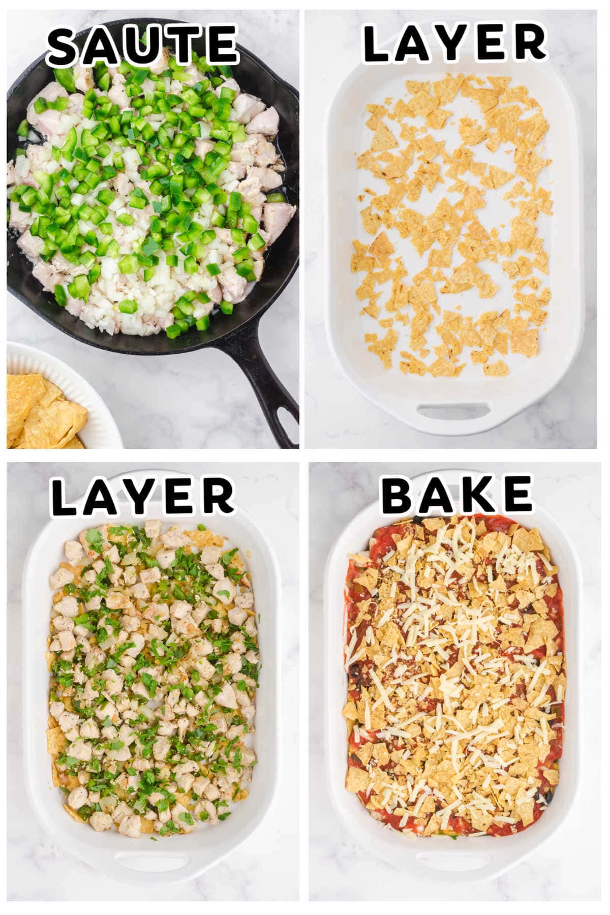 Step by step image showing how to make Monterey Chicken Casserole.