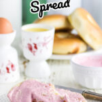 Strawberry cream cheese spread being served on bagels - alternate pin2.