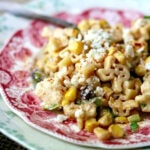 Closeup of black bean pasta salad.