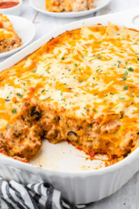 Cheesy Mexican Lasagna Casserole for Batch Cooking - Restless Chipotle
