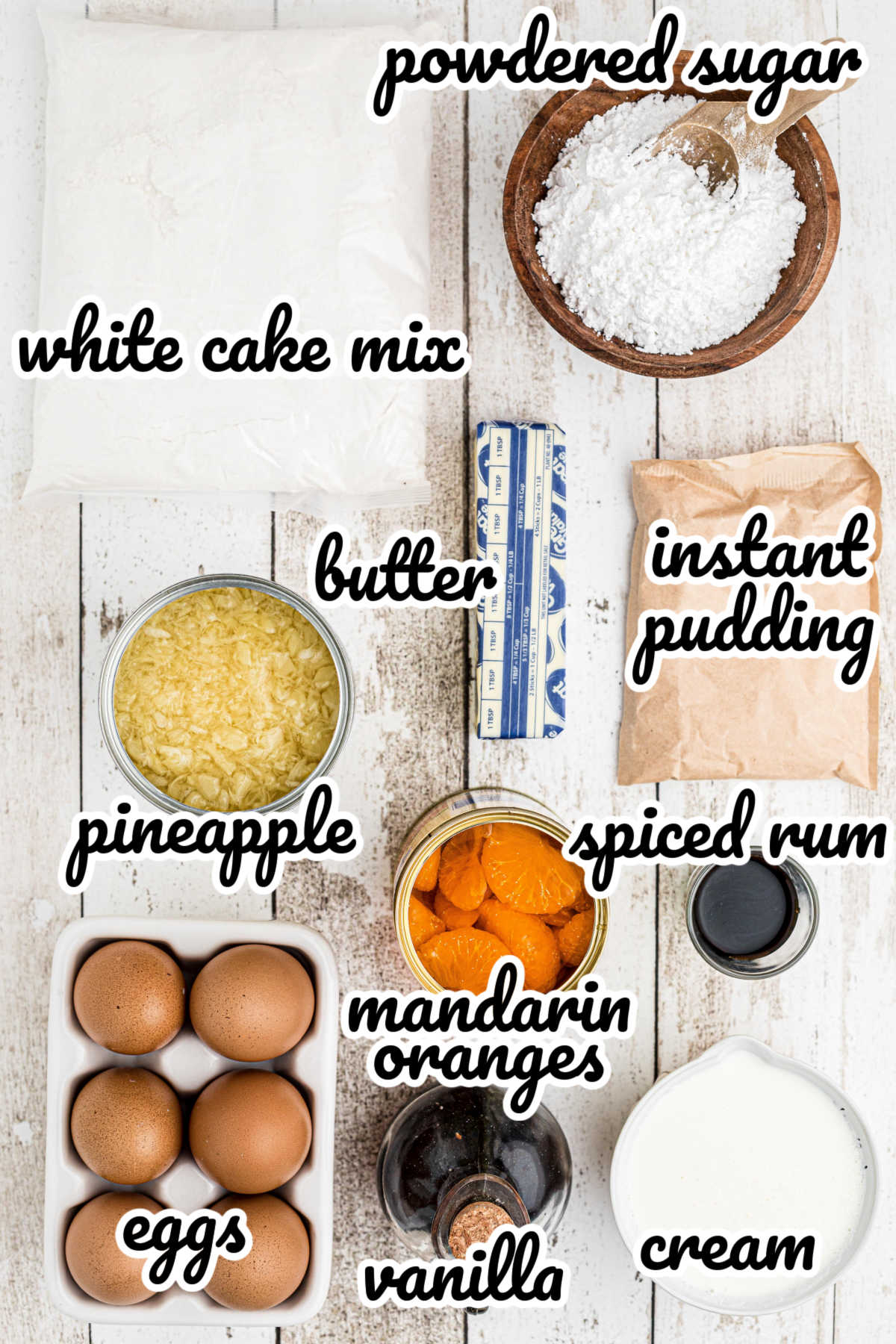 Ingredients for Pig Pickin' Cake.