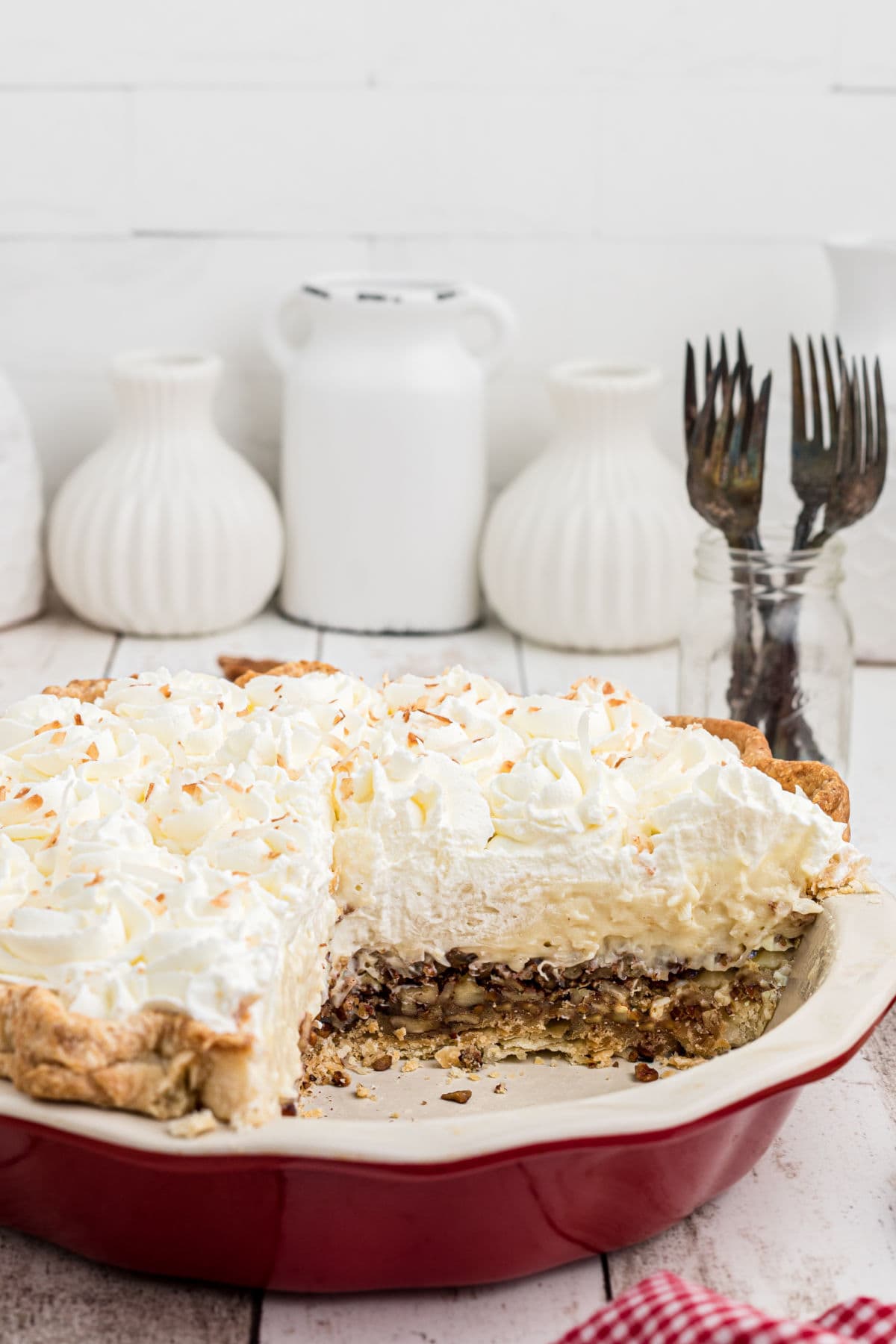 A pie with a slice removed showing layers.