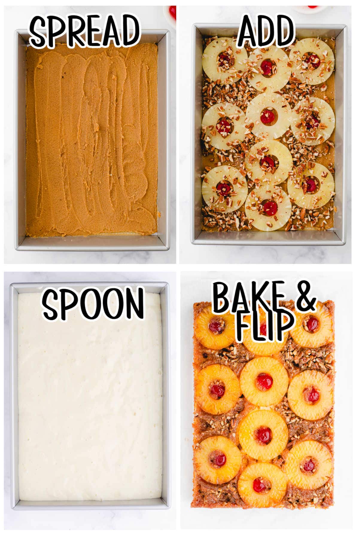 Step by step images showing how to make Peapple Upside Down Cake.