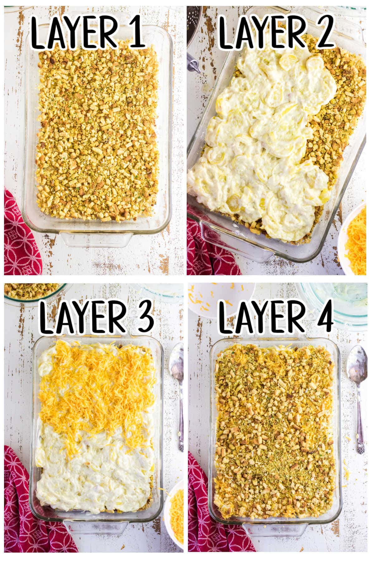Step by step images showing how to make summer squash casserole.