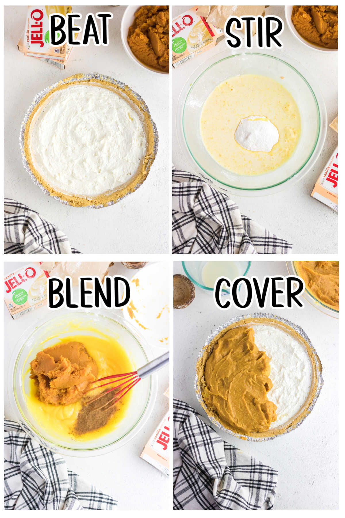 Step by step images showing how to make this pumpkin pie.