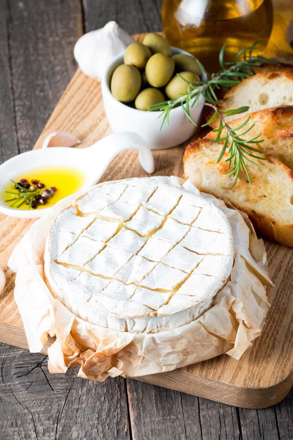 Charcuterie board with baked brie.