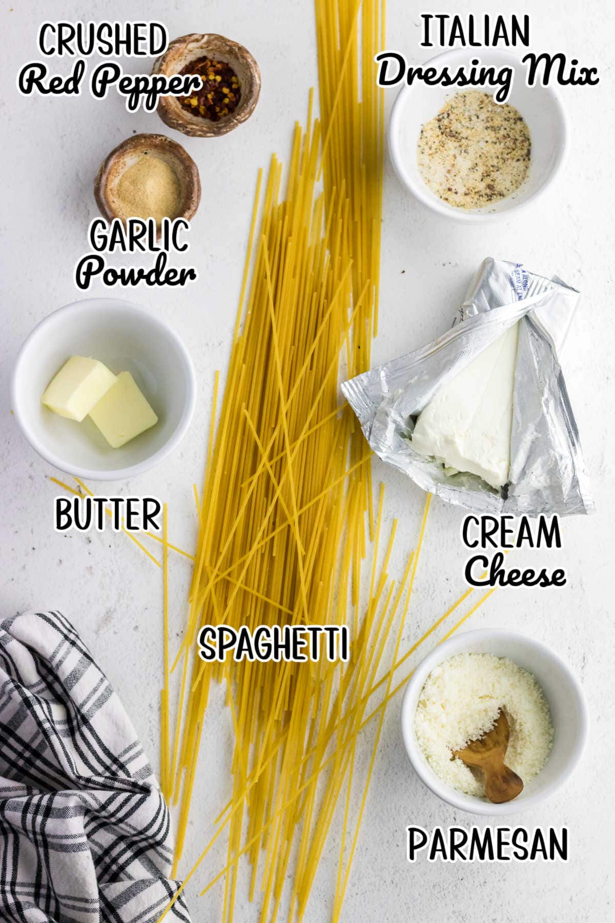 Ingredinets for cream cheese pasta recipe.