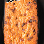 Overhead view of cinnamon raisin bread with text overlay for Pinterest.