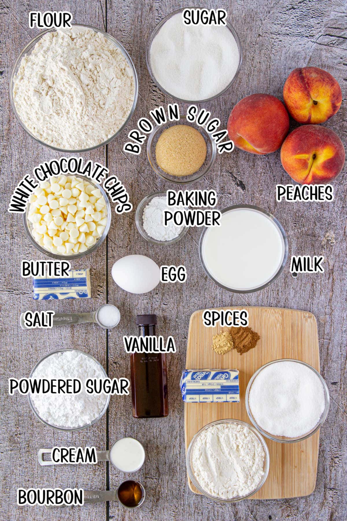 Ingredients for peach muffins.