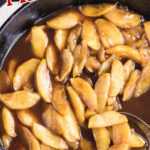 Fried apples in a skillet with a text overlay for Pinterest.