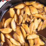 Fried apples in a skillet with a text overlay for Pinterest.