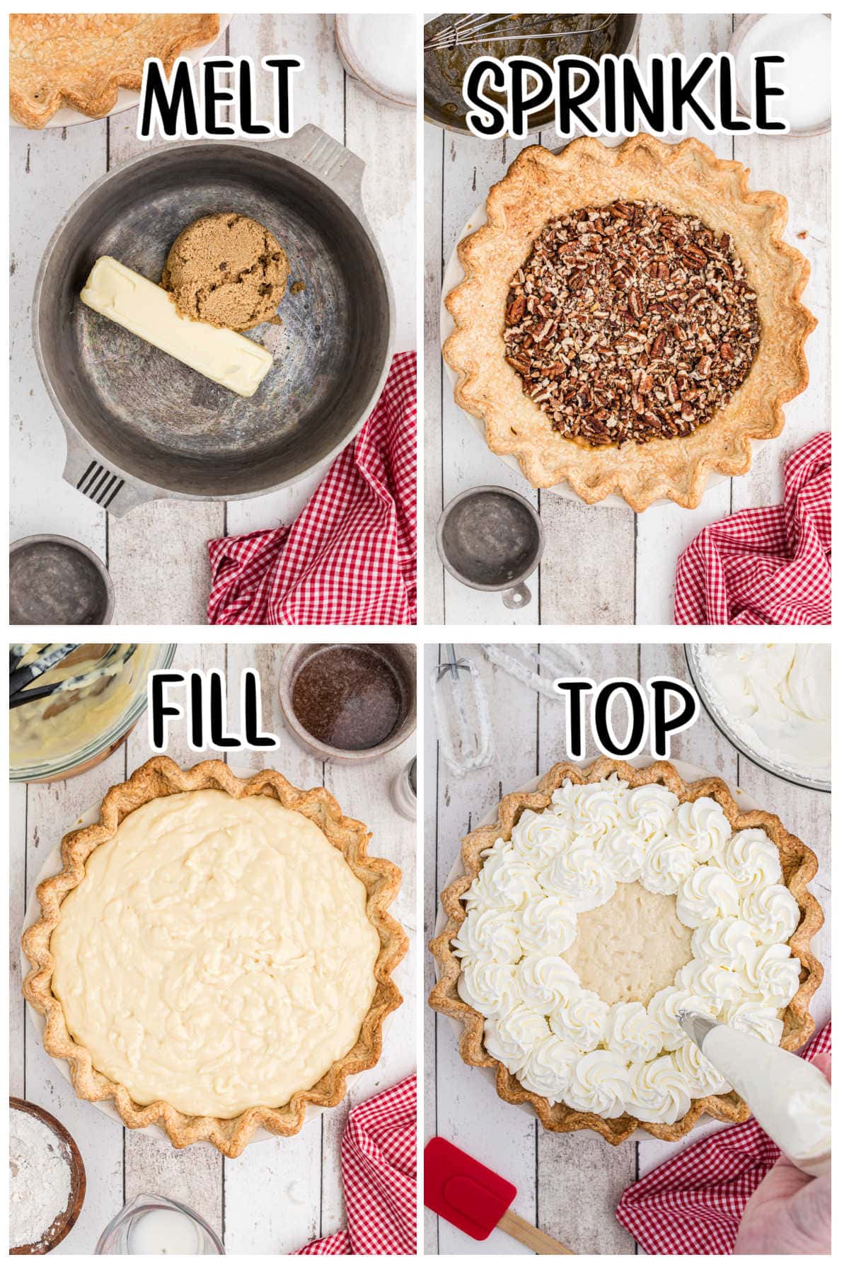 Step by step images showing how to make this pie.