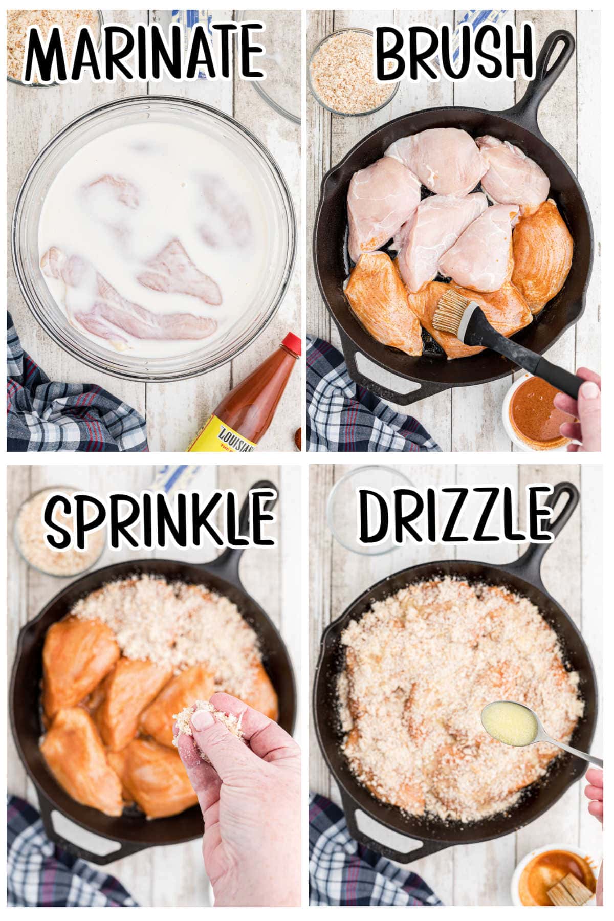 Step by step images showing how to make deviled chicken.