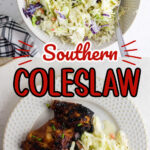 A collage of images showing the coleslaw with a text overlay for Pinterest.