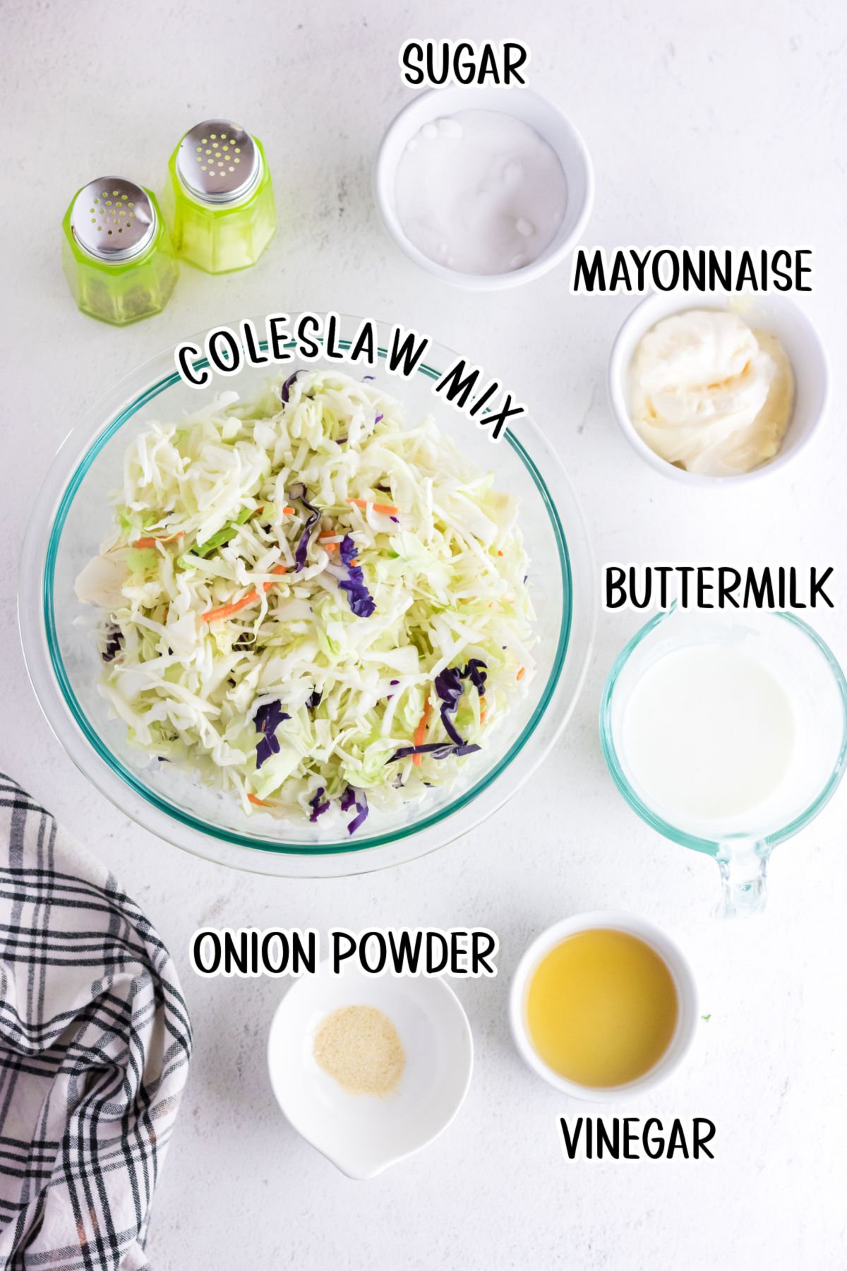 Labeled ingredients for coleslaw.