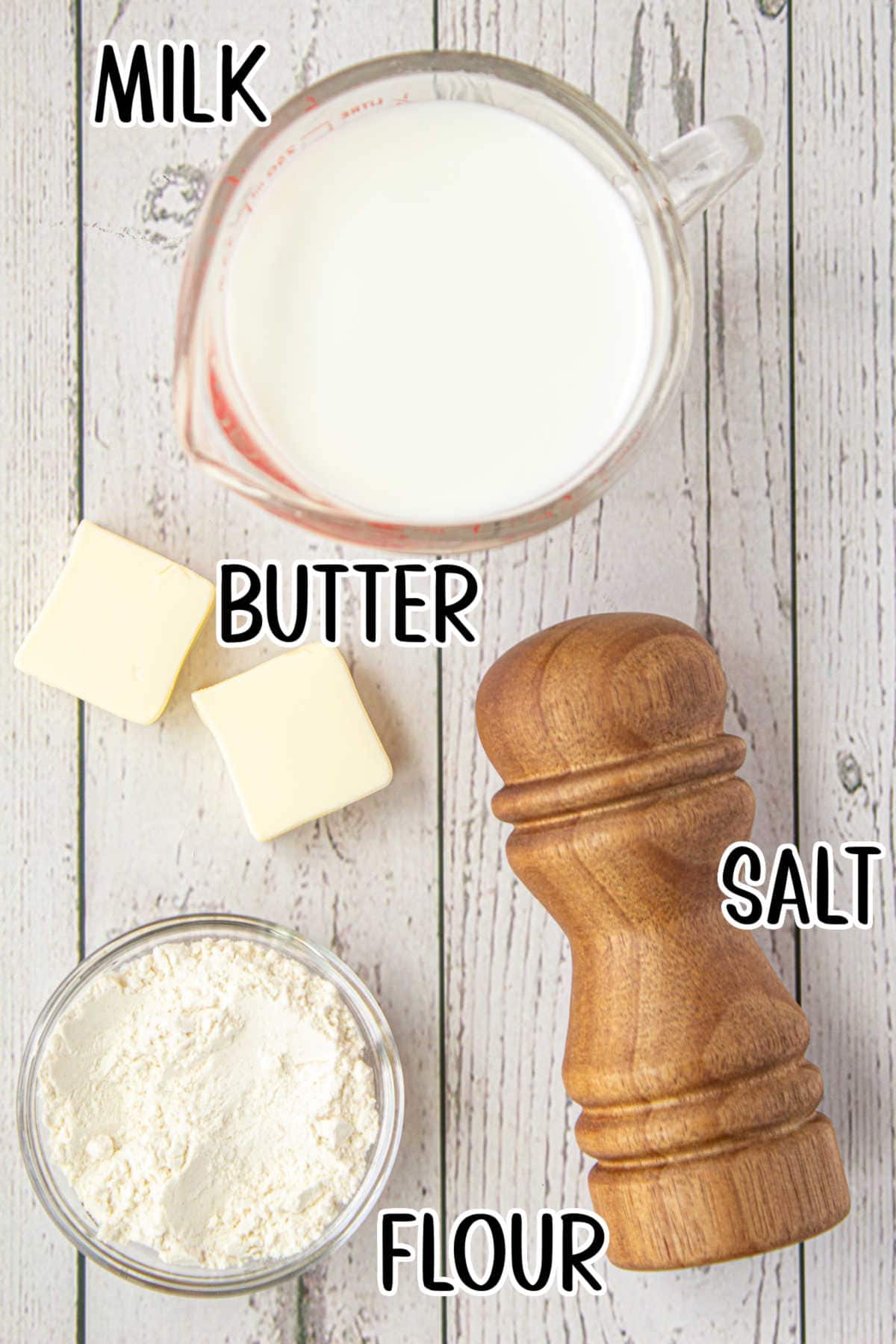 Labeled ingredients for cream sauce.