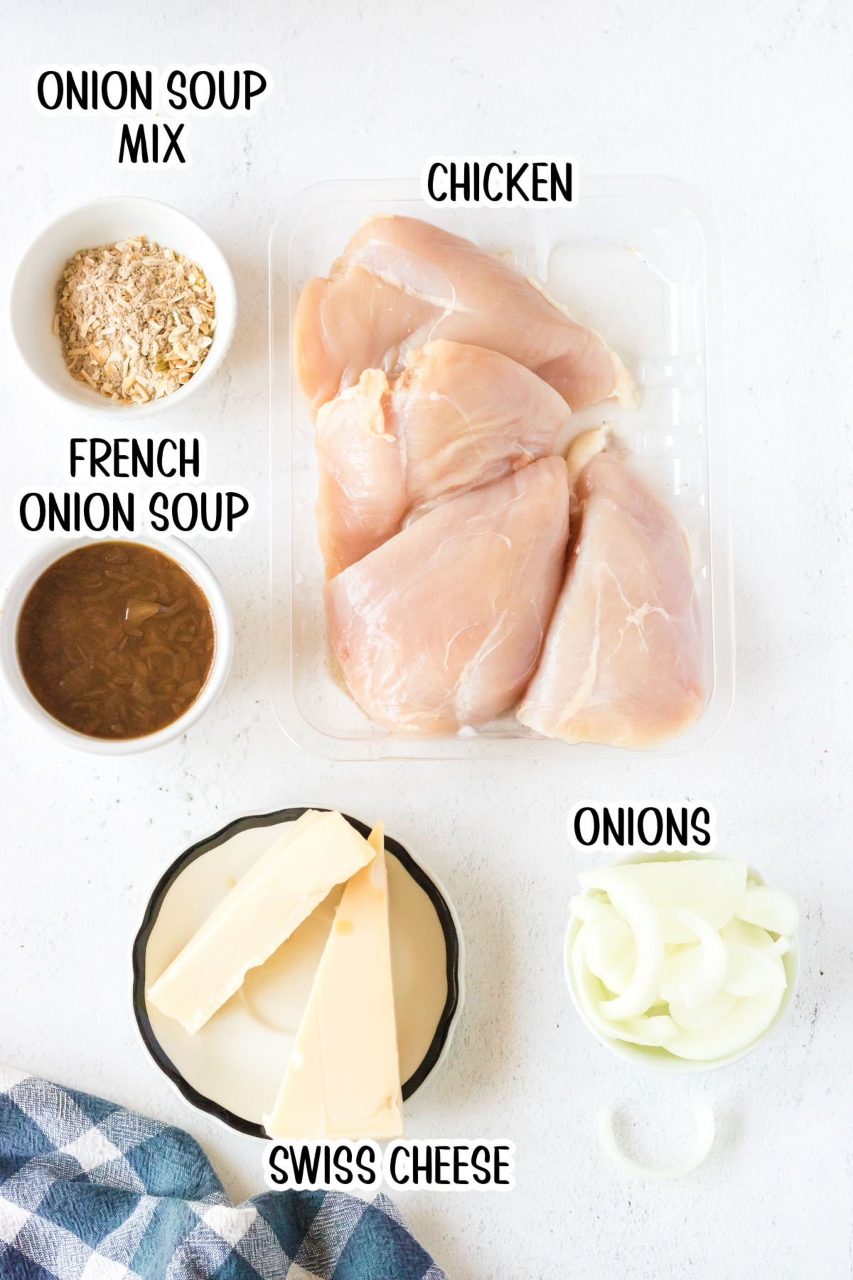 Ingredients for slow cooker French onion chicken.
