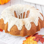 Pumpkin bundt cake with glaze.