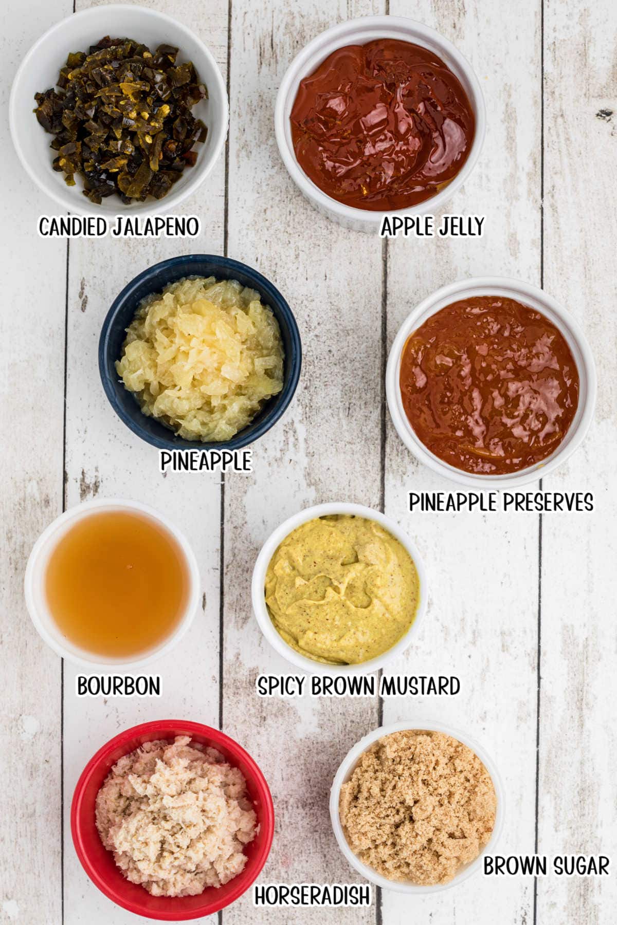 Labeled ingredients for Jezebel Sauce.