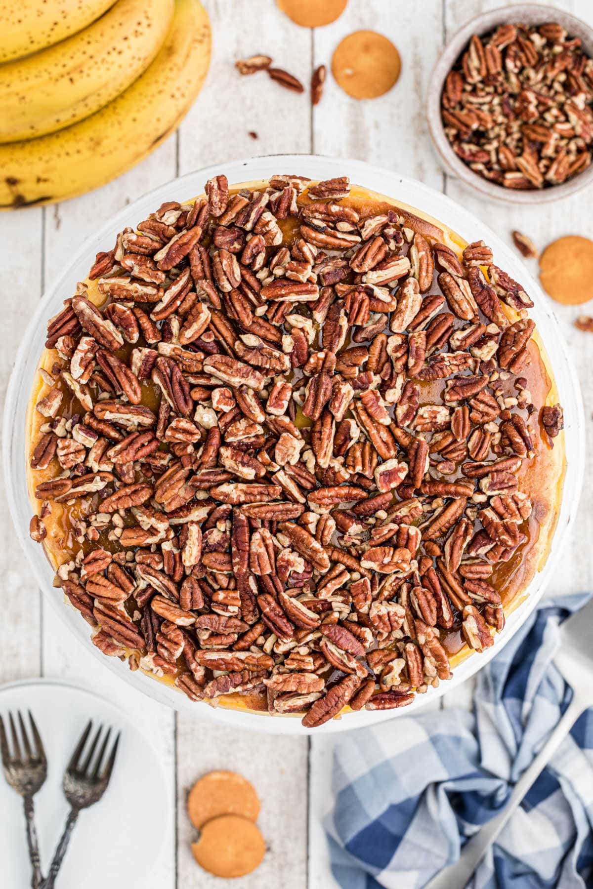 Overhead view of the pecan topping.