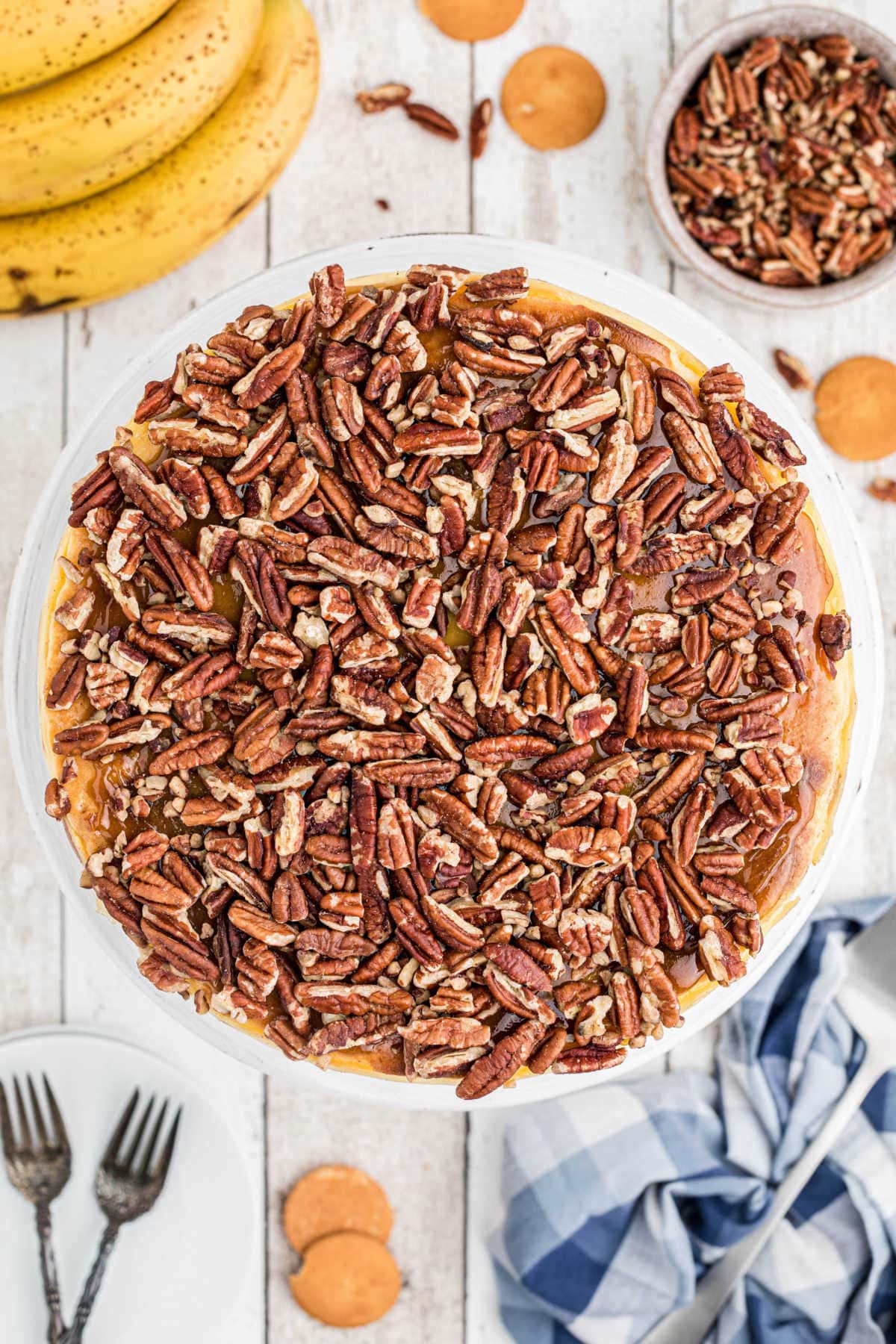 Overhead view of the pecan topping.