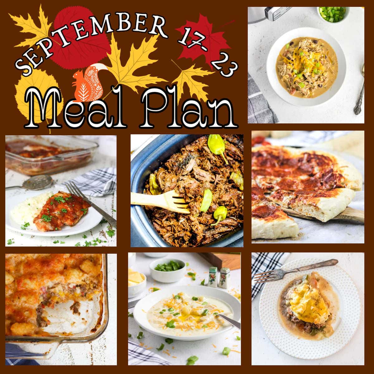 Collage of images from the September 17 through 23 meal plan.